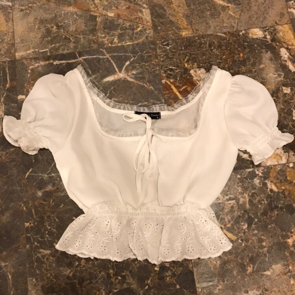 Brand New White Crop Ruffle Blouse